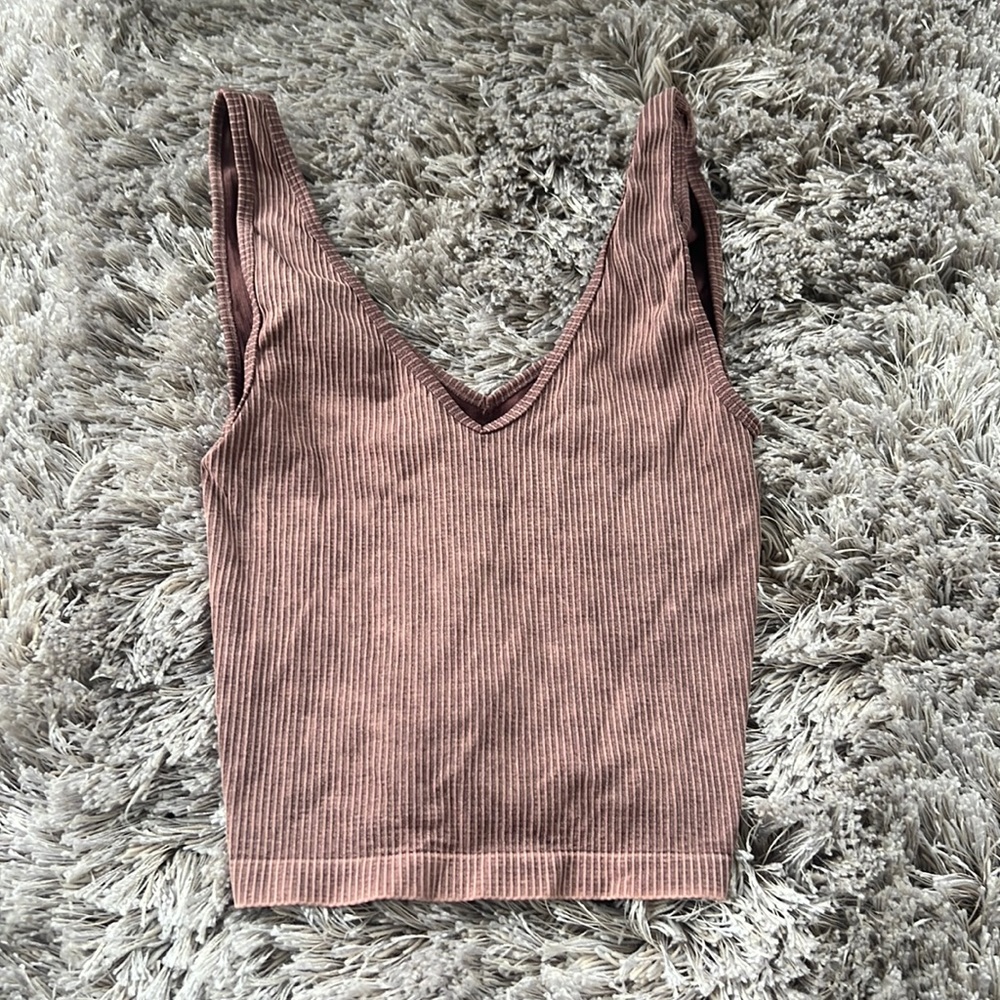 Forever 21 Pinkish Brown Ribbed V Neck Crop Top